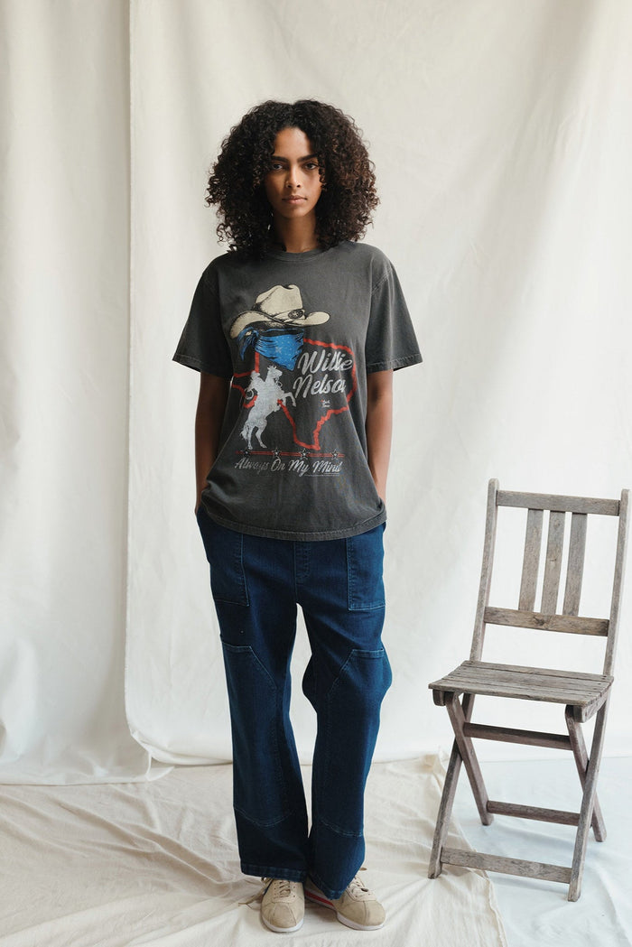 Women’s Willie Nelson Always On My Mind graphic T-shirt by People of Leisure featuring a stylish design on soft cotton fabric.