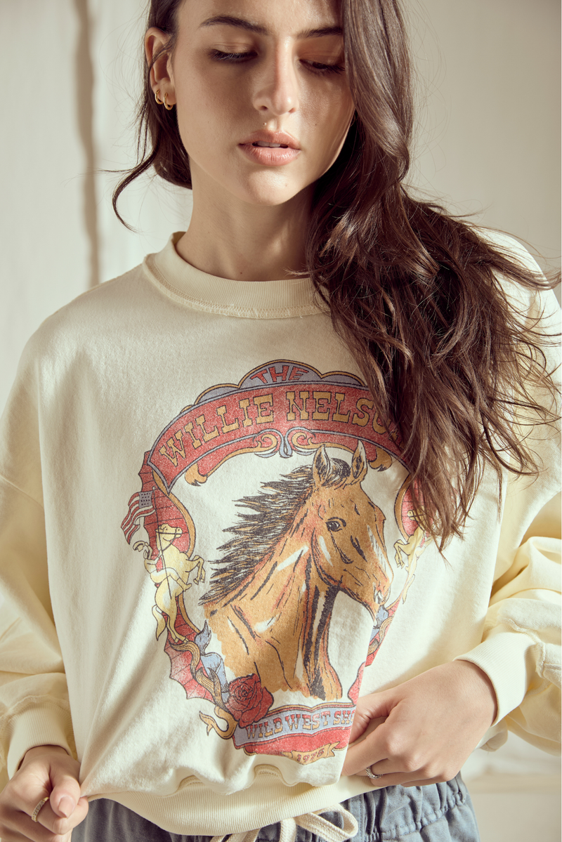 Willie Nelson Wild West Women sweatshirt by People of Leisure featuring western-inspired design and comfortable fabric.