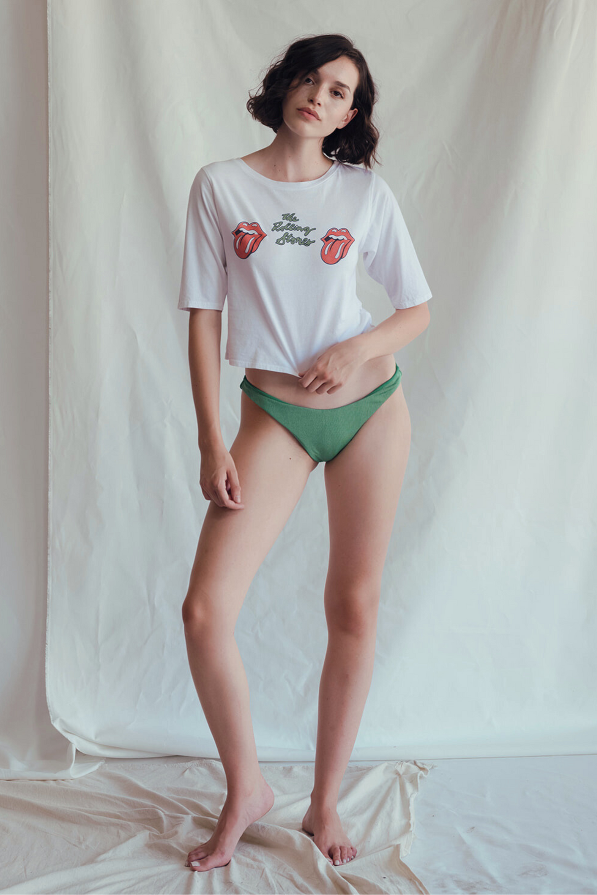 Women’s crop tee featuring Rolling Stones Start Me Up graphic by People of Leisure, with a relaxed fit and bold print.