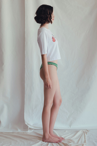 Women’s crop tee featuring Rolling Stones "Start Me Up" graphic by People of Leisure, casual streetwear style.