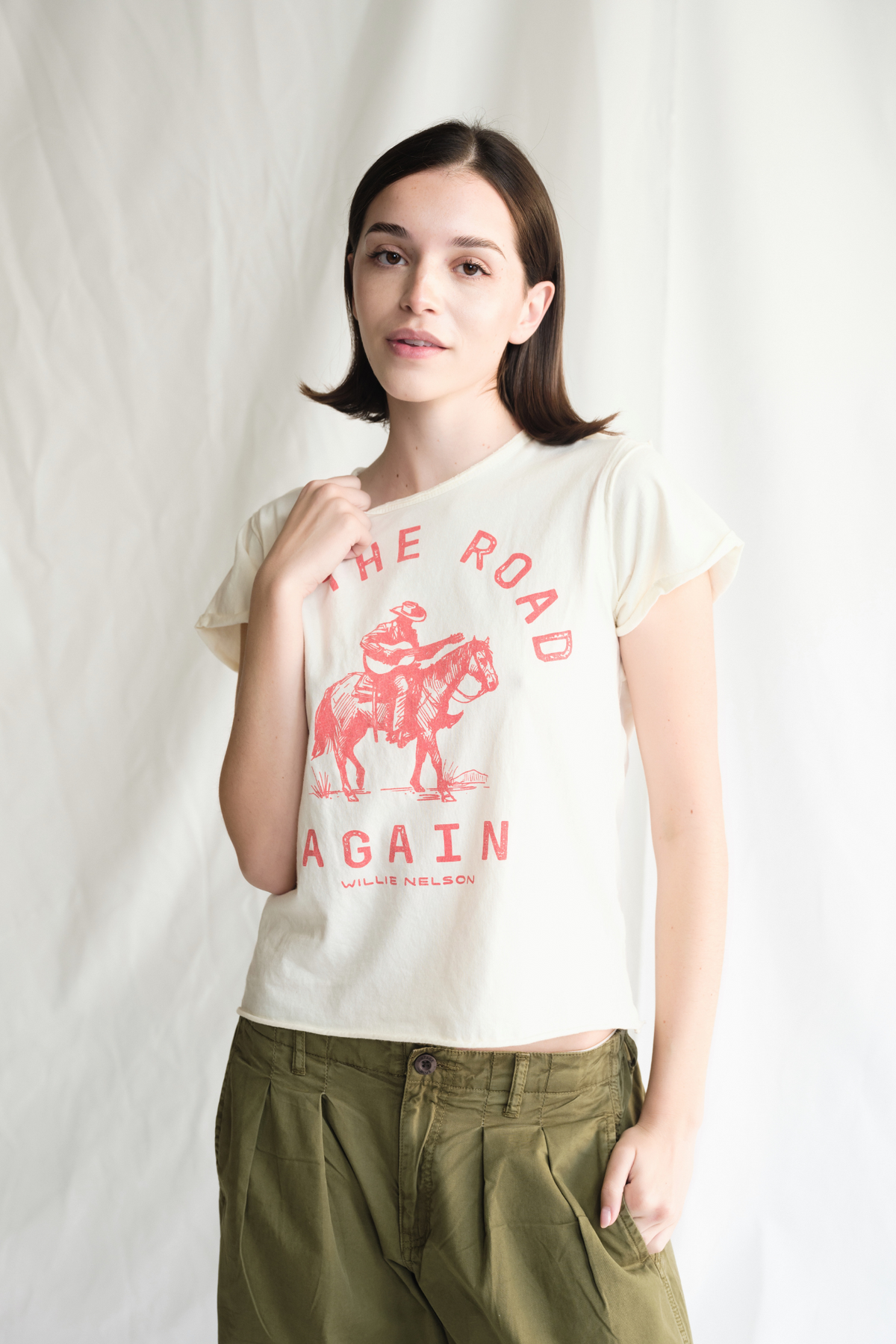 Women’s "On The Road Again" T-shirt by People of Leisure, featuring casual fit and printed graphic design.