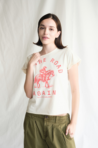 Women’s "On The Road Again" T-shirt by People of Leisure, featuring casual fit and printed graphic design.