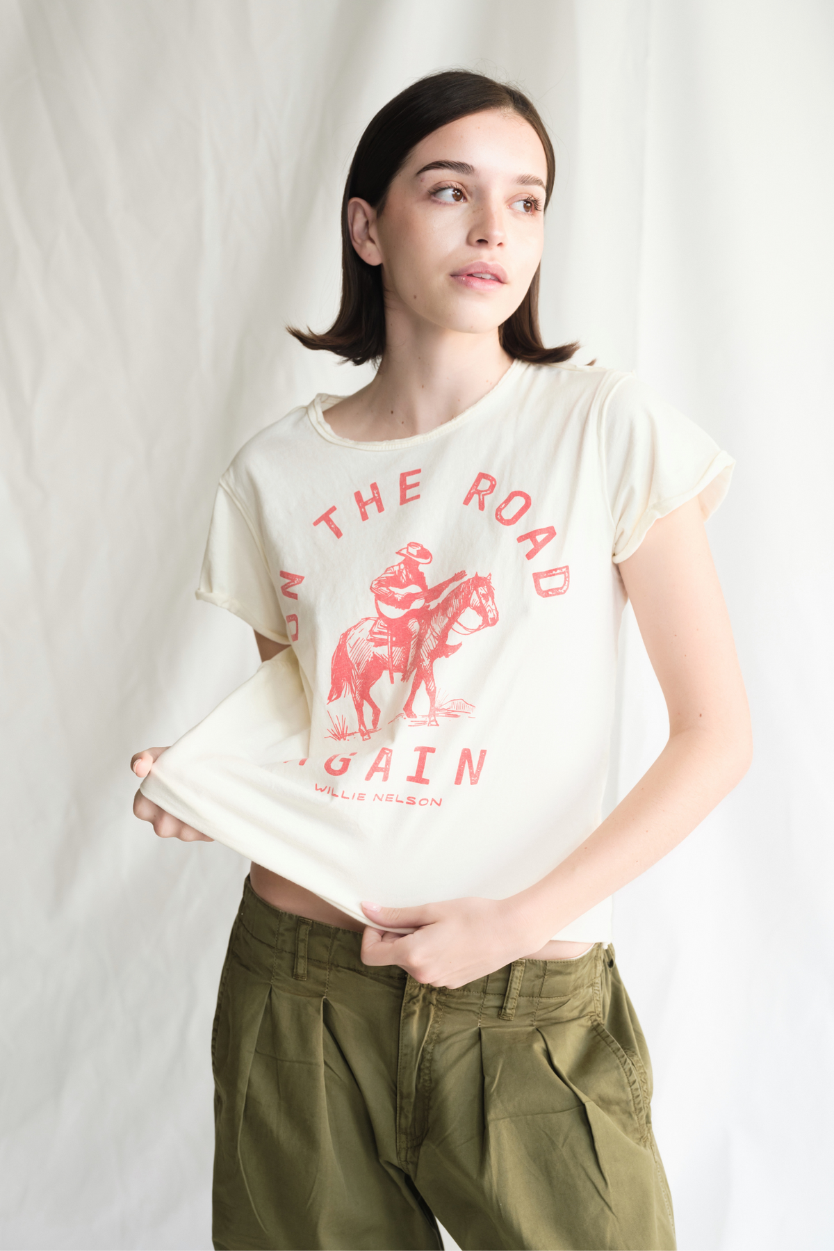 Women’s "On The Road Again" graphic tee top by People of Leisure, featuring casual fit and stylish design.