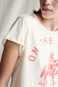 Women’s "On The Road Again" T-shirt by People of Leisure featuring a casual fit and graphic design.