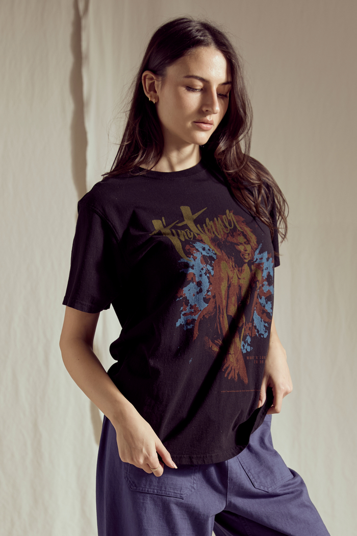 People of Leisure women's What's Love tee top featuring a casual fit and graphic print on soft fabric.