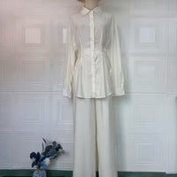 Peplum Shirt & Wide-Leg Trousers Co-ord Set(MS481)