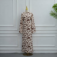 Printed Washed-Crinkle Bell Sleeve Maxi Dress(MS474)