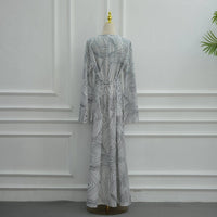 Printed Washed-Crinkle Bell Sleeve Maxi Dress(MS474)