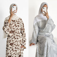 Printed Washed-Crinkle Bell Sleeve Maxi Dress(MS474)