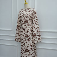 Printed Washed-Crinkle Bell Sleeve Maxi Dress(MS474)