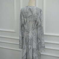 Printed Washed-Crinkle Bell Sleeve Maxi Dress(MS474)