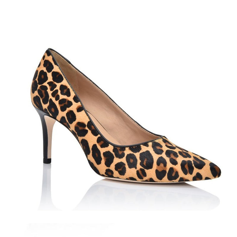 Joan Oloff Shoes Deborah Leopard Lux Hair Calf ankle boots with leopard print and sleek design.