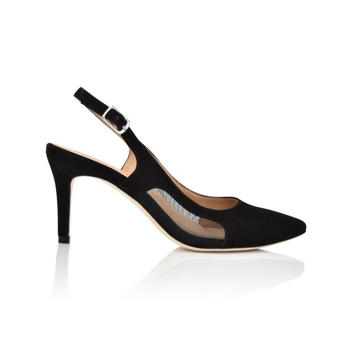 Joan Oloff Shoes black kid suede and mesh dance shoes with a sleek design and flexible sole, suitable for performances and practice.