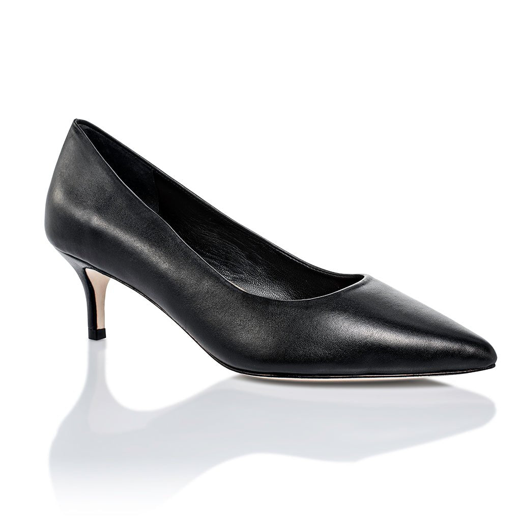 Black Callie Lux Nappa leather shoes by Joan Oloff Shoes, showcasing sleek design and high-quality craftsmanship.