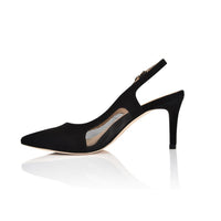 Joan Oloff Shoes dance black kid suede and black mesh ballet flats with flexible soles for kids.