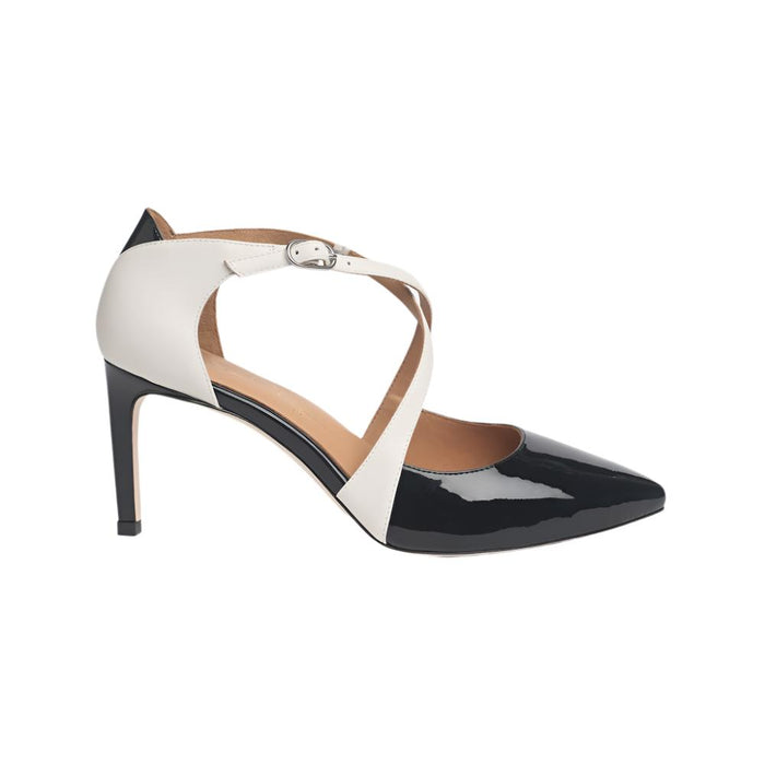 Black and off-white Desire shoes by Joan Oloff Shoes with stylish design and sleek silhouette.