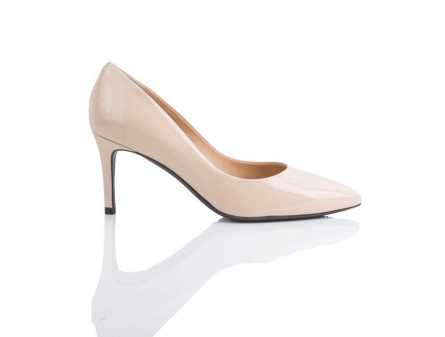 Joan Oloff Shoes Deborah New Nude Patent final sale shoe with sleek patent finish and stylish design.