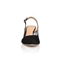 Black suede and mesh dance shoes for kids by Joan Oloff Shoes, featuring sleek design and comfortable fit.