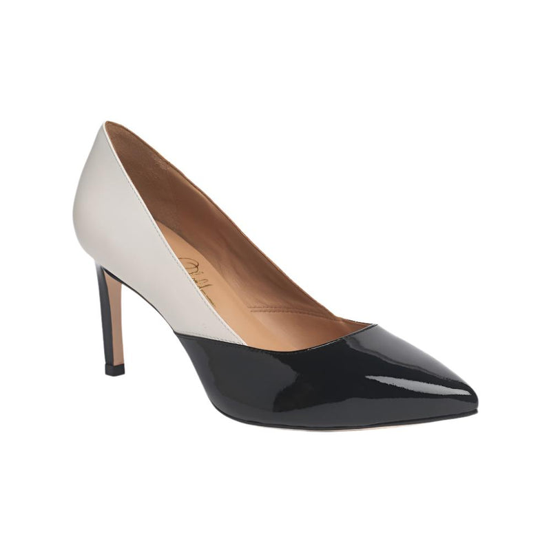 Black and white Darcey shoes by Joan Oloff Shoes, stylish footwear with a sleek design and contrasting color pattern.