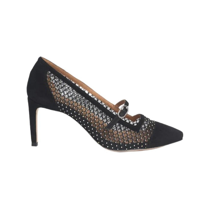 Black Caroline shoes by Joan Oloff Shoes featuring sleek design and comfortable fit, shown in a close-up view.