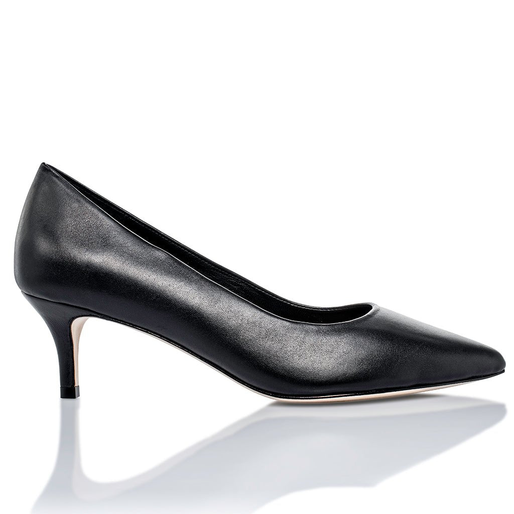 Black Callie Lux Nappa leather shoe by Joan Oloff Shoes, featuring sleek design and polished finish.