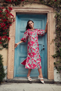 Profile-nyc floral linen dress featuring a lightweight, patterned dress with a relaxed fit and floral print design.