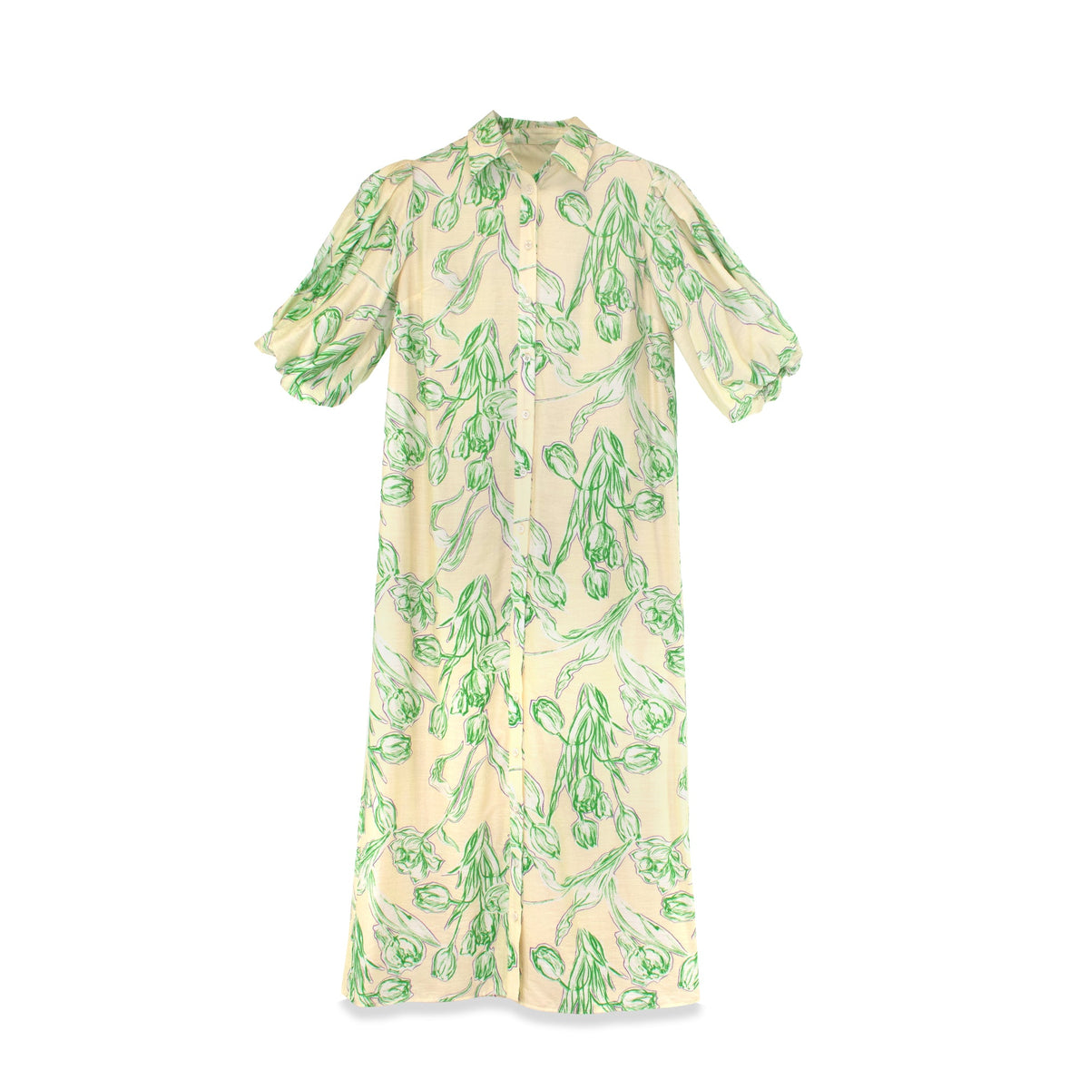 Floral linen dress by Profile NYC featuring a flowy design with a vibrant floral pattern and lightweight fabric.