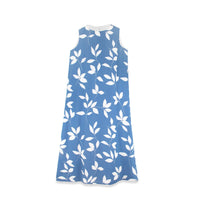 Blue and white floral jumper dress by Profile NYC, featuring a stylish, casual design with a vibrant floral pattern.