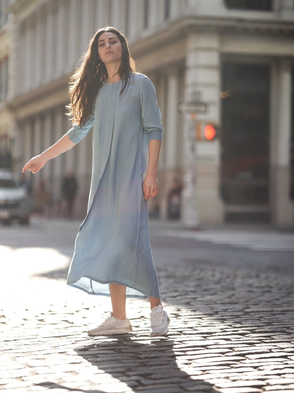 TENCEL pleat dress by profile-nyc featuring a flowing silhouette and elegant pleats, perfect for stylish occasions.