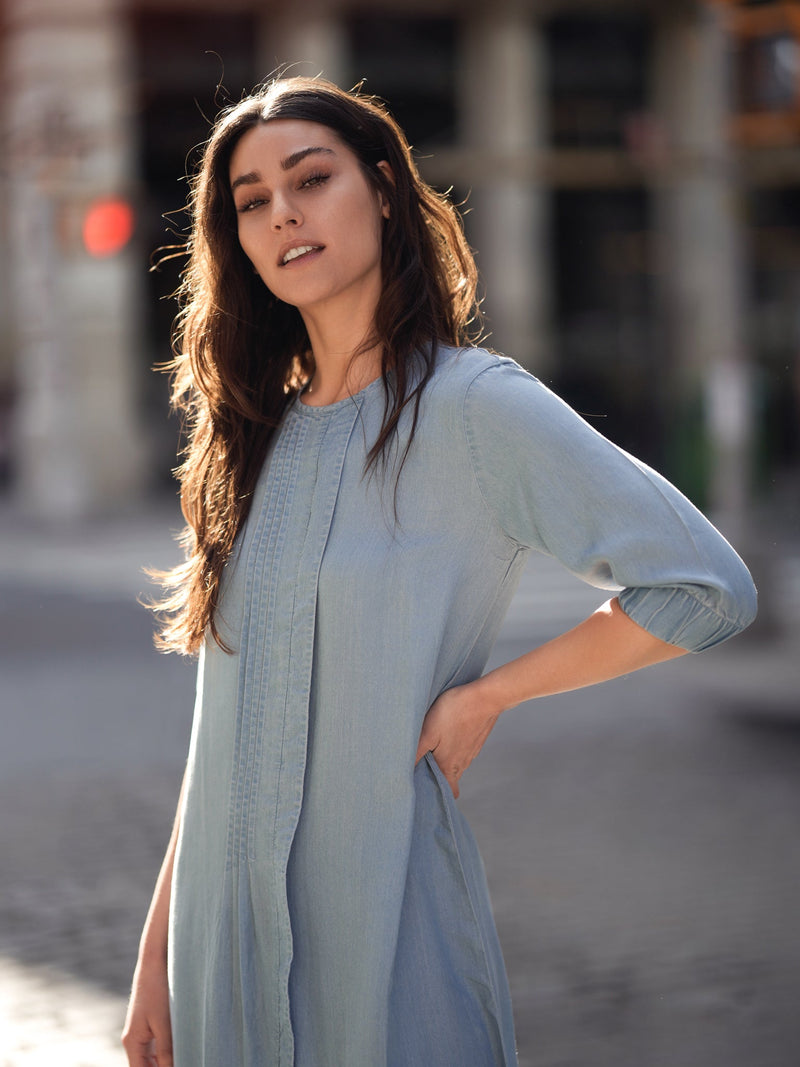 TENCEL pleat dress by profile-nyc featuring a flowing design and elegant pleats, perfect for stylish everyday wear.