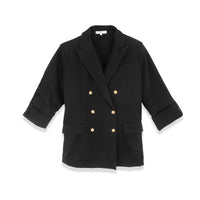 Profile NYC stretch summer blazer jacket, lightweight and tailored with a collar and buttons, shown in a stylish navy color.