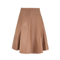 Black leather pleated skirt by Profile NYC, showing its textured pleats and stylish design on a plain background.