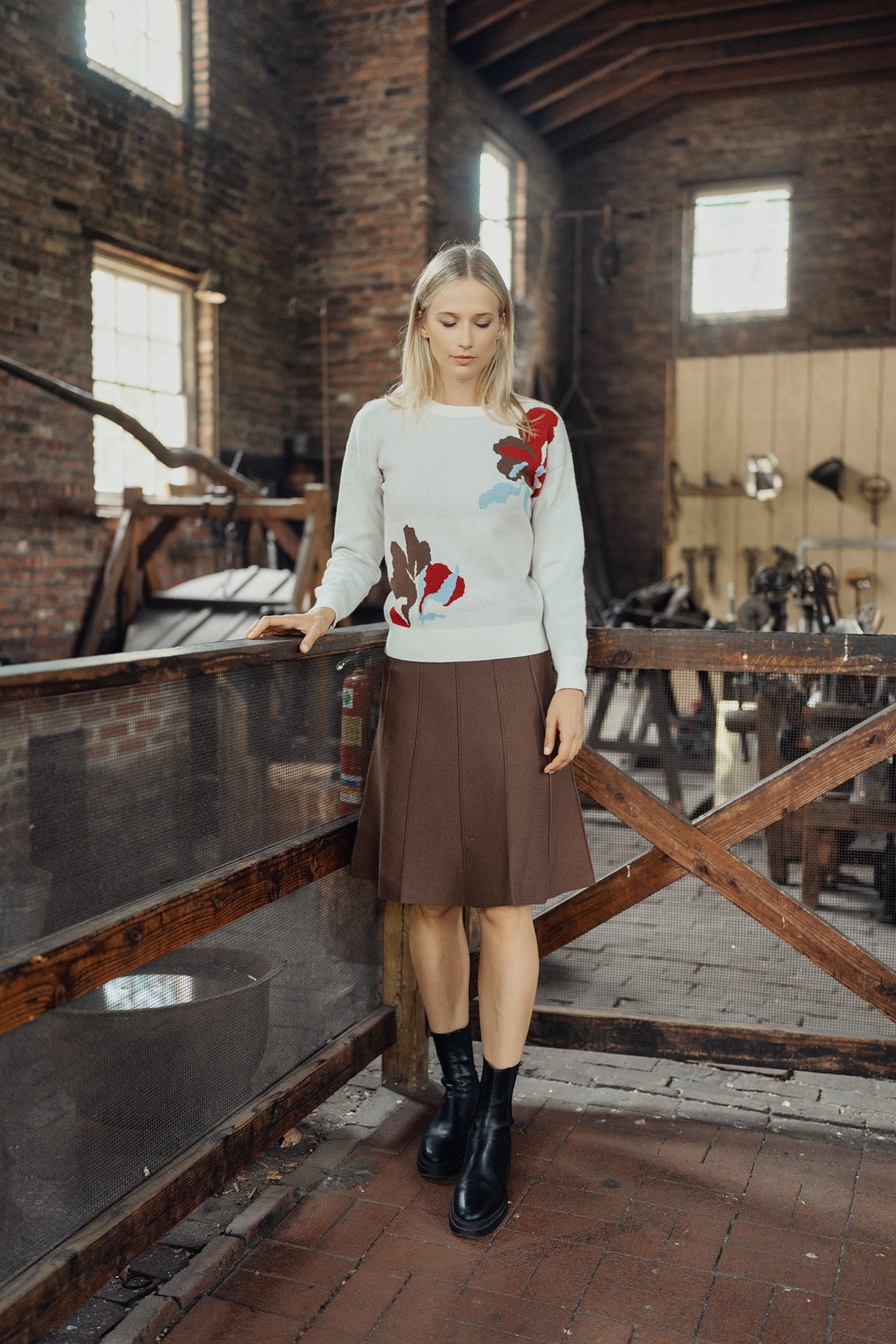 Profile NYC seam skirt displayed on a mannequin, showcasing its tailored fit and stylish design.