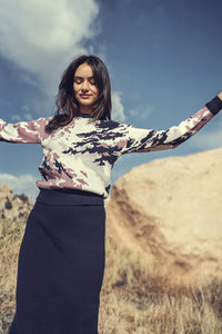 Ribbed knit straight skirt by Profile NYC, featuring a fitted design and textured fabric, suitable for casual or office wear.