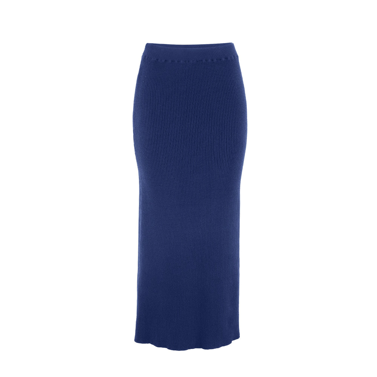 Ribbed knit straight skirt from Profile NYC in neutral color, showcasing its fitted silhouette and textured fabric.