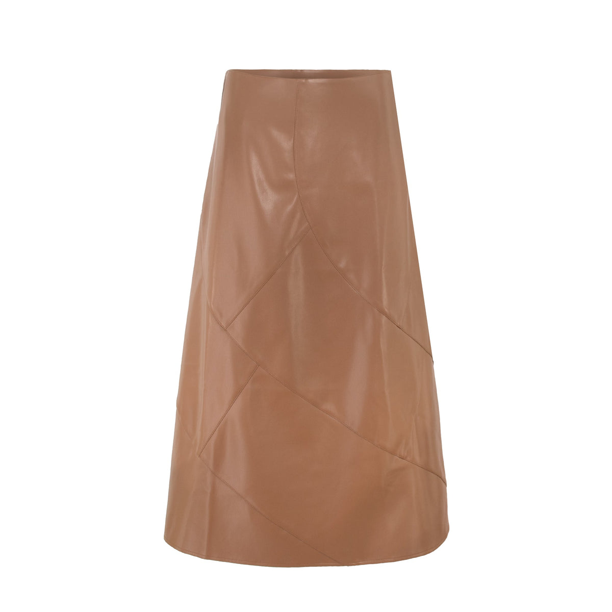 Black leather seam skirt from Profile NYC featuring a fitted design and seam detailing, shown from the bottom view.