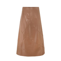 Black leather seam skirt from Profile NYC featuring a fitted design and seam detailing, shown from the bottom view.