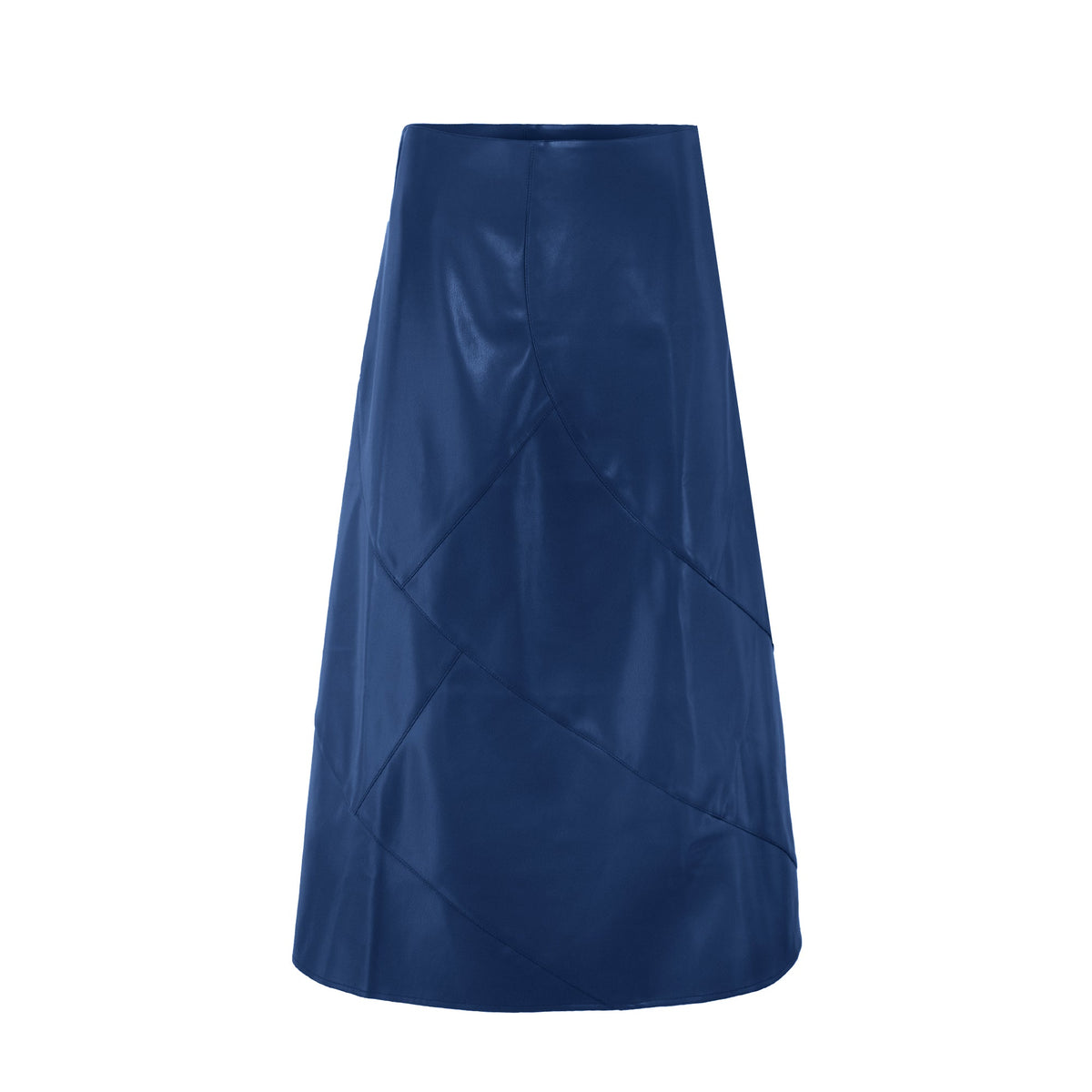 Black leather seam skirt from Profile NYC, showcasing a fitted waist and sleek hemline on a model.