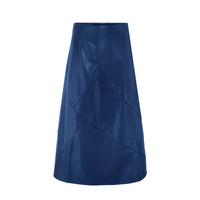 Black leather seam skirt from Profile NYC, showcasing a fitted waist and sleek hemline on a model.
