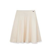 Profile NYC pleated panel skirt in a short length, featuring layered fabric and a stylish, modern design.