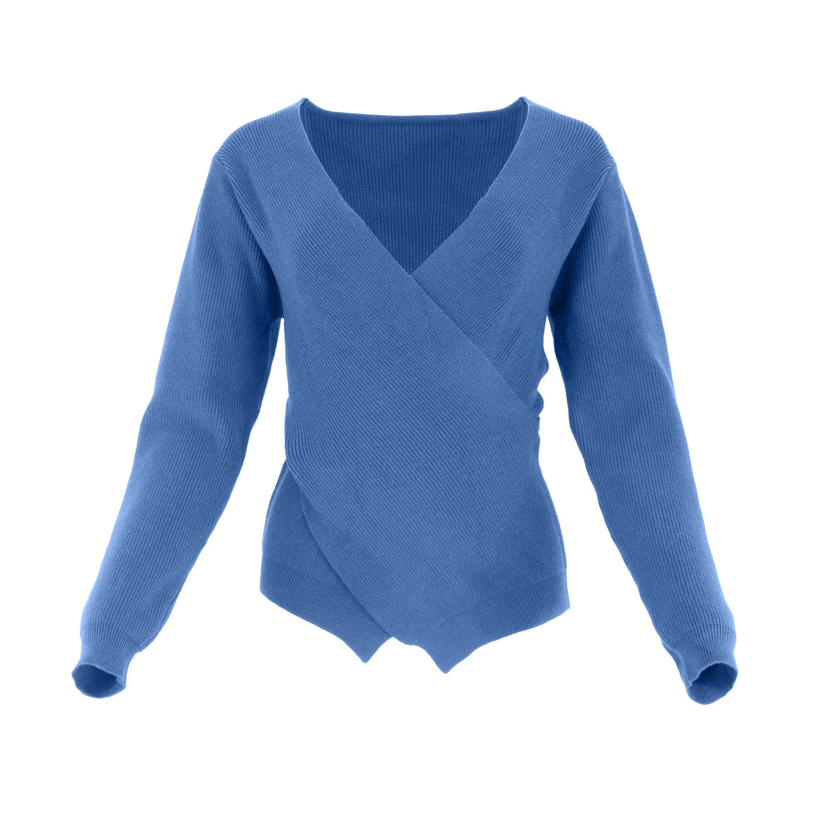 Cream faux wrap sweater from Profile NYC featuring a soft knit fabric and a flattering wrap design.