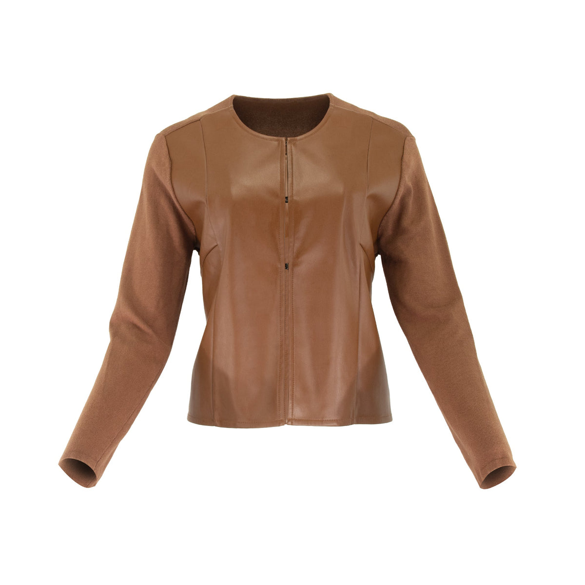 Black leather sweater from Profile NYC featuring a snug fit, styled with long sleeves and a classic crew neckline.