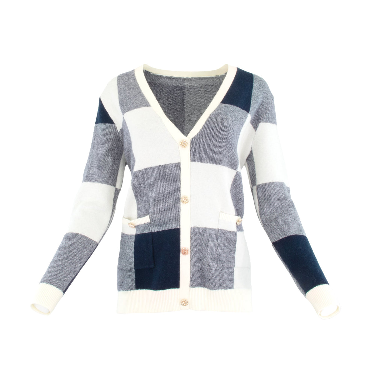 Oversized checked faux cardigan sweater by profile-nyc, featuring a cozy, plaid pattern and relaxed fit.