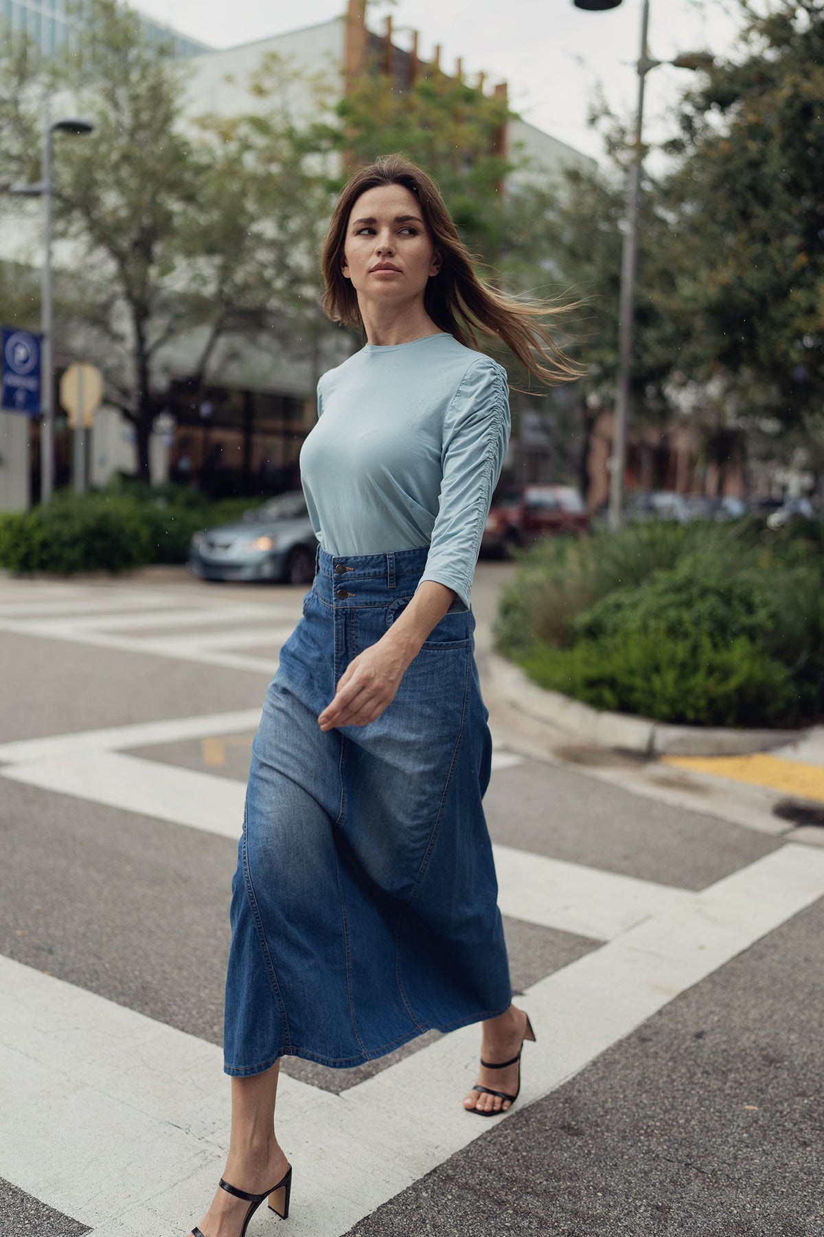 Soft modal ruched T-shirt from Profile NYC featuring a fitted top with gathered fabric detail and a casual, comfortable style.