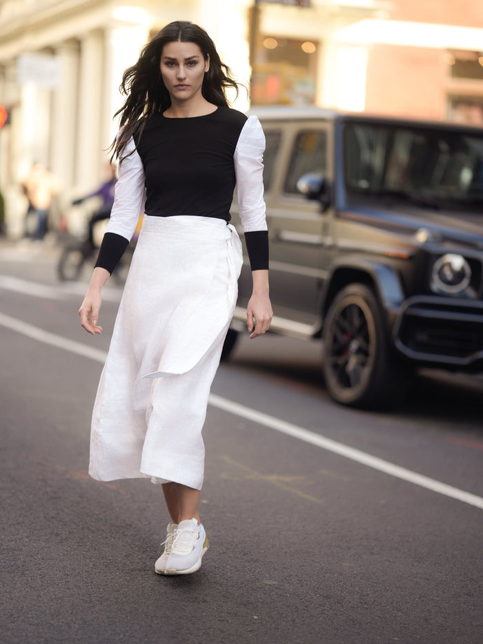 Cotton ribbed T-shirt top by Profile NYC showing a close-up of the textured ribbed fabric and classic fit.