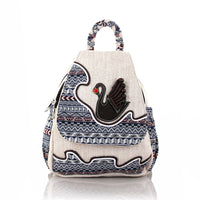 Rirati women's woven Swan design backpack with three-dimensional double bag style, featuring a fresh, stylish look.