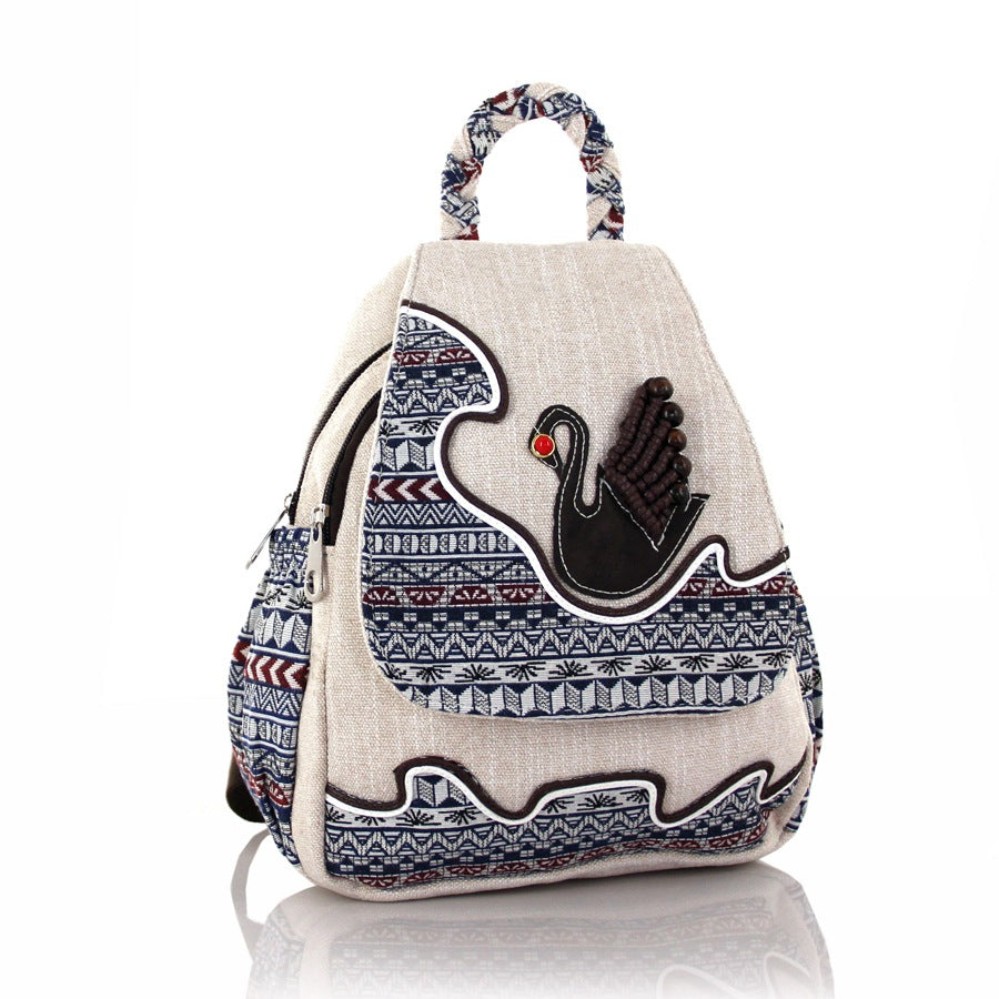 Women's Rirati Fresh Swan woven backpack with three-dimensional double bag design, stylish and lightweight for everyday use.