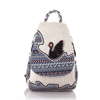 Women's Rirati Swan Woven Backpack with three-dimensional design and double compartments, featuring a stylish fresh floral pattern.