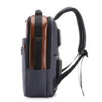 Blue men's Rirati backpack featuring retro leather design, waterproof fabric, and spacious interior for computer and daily essentials.