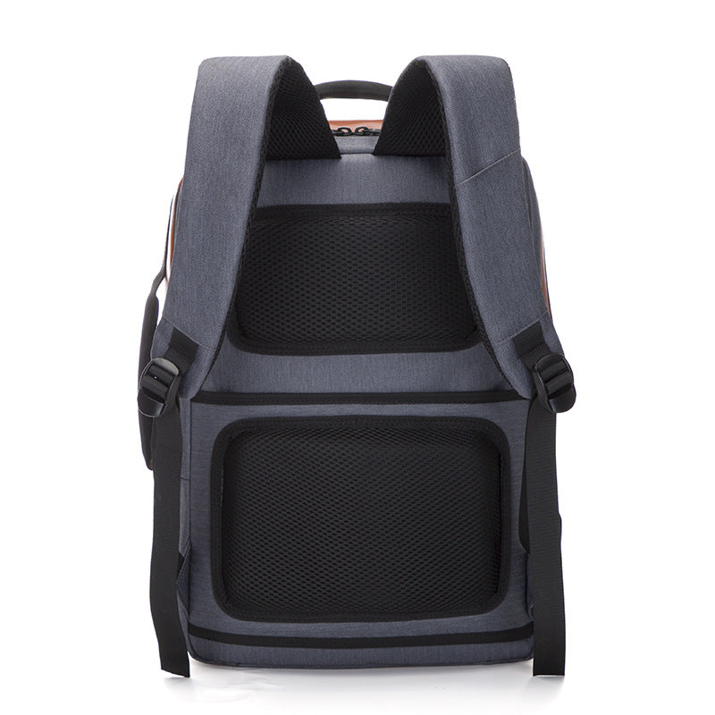 Men's Rirati retro leather waterproof backpack with computer compartment, stylish blue design and durable fashion-forward style.